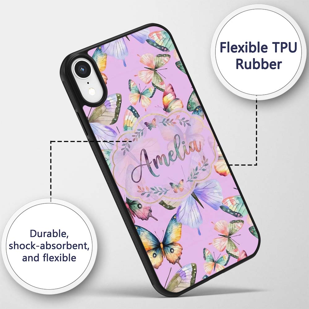 Pastel Watercolor Butterflies Lavender Background Custom Name Protective Phone Case Mobile Cover Durable Everyday Smartphone Shock Resistant