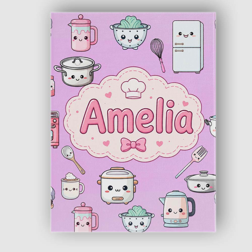 Personalised Name Kawaii Chef Girl Cooking Custom  Unique Gift Idea Elegant Feature Canvas Wall Art Print Decor Picture Ready to Hang