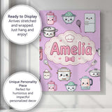 Personalised Name Kawaii Chef Girl Cooking Custom  Unique Gift Idea Elegant Feature Canvas Wall Art Print Decor Picture Ready to Hang