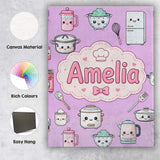 Personalised Name Kawaii Chef Girl Cooking Custom  Unique Gift Idea Elegant Feature Canvas Wall Art Print Decor Picture Ready to Hang