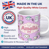 Personalized Custom Name Kawaii Kitchen Chef Girl Cooking Utensils on Purple Seamless 11oz Ceramic Coffee Tea Mug White Large Handle