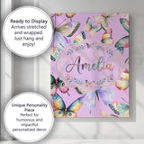 Personalised Name Pastel Watercolor Butterflies Lavender Background Custom Canvas Wall Art Print Decor Picture Ready to Hang