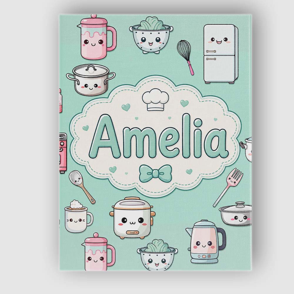 Personalised Name Kawaii Chef Girl Cooking Custom  Unique Gift Idea Elegant Feature Canvas Wall Art Print Decor Picture Ready to Hang