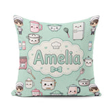 Custom Name Chef Girl Cooking Utensils on Mint Seamless Pattern Square Filled Cushion Throw Pillow Sofa Bed Home Decor Zip Washable UK Made