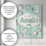 Personalised Name Kawaii Chef Girl Cooking Custom  Unique Gift Idea Elegant Feature Canvas Wall Art Print Decor Picture Ready to Hang