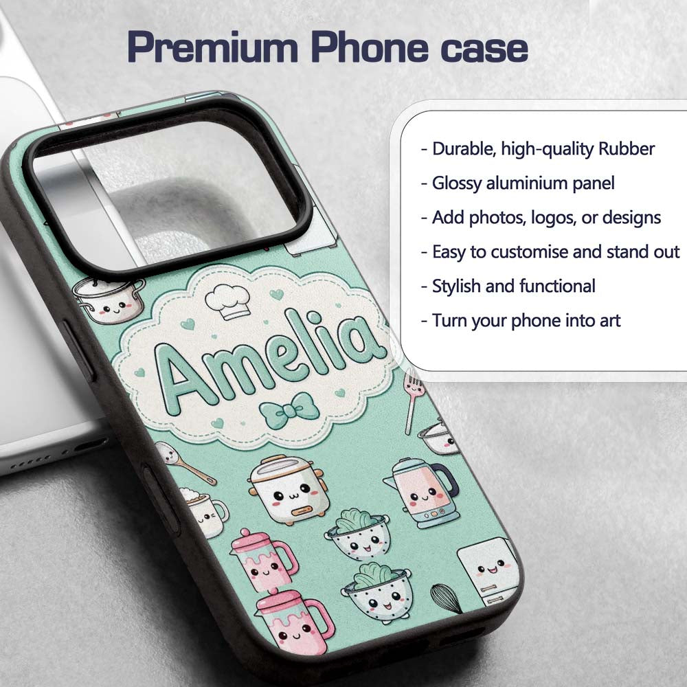 Kawaii Chef Girl Cooking Utensils Printed Design Custom Name Protective Phone Case Mobile Cover Durable Everyday Smartphone Shock Resistant