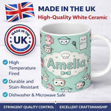 Personalized Custom Name Kawaii Kitchen Chef Girl Cooking Utensils on Mint Seamless Pattern 11oz Ceramic Coffee Tea Mug White Large Handle