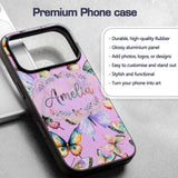 Pastel Watercolor Butterflies Lavender Background Custom Name Protective Phone Case Mobile Cover Durable Everyday Smartphone Shock Resistant