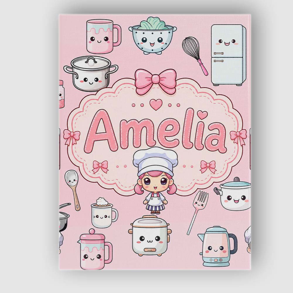 Personalised Name Kawaii Chef Girl Cooking Custom  Unique Gift Idea Elegant Feature Canvas Wall Art Print Decor Picture Ready to Hang