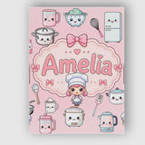 Personalised Name Kawaii Chef Girl Cooking Custom  Unique Gift Idea Elegant Feature Canvas Wall Art Print Decor Picture Ready to Hang