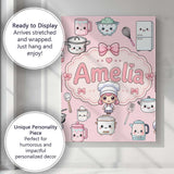 Personalised Name Kawaii Chef Girl Cooking Custom  Unique Gift Idea Elegant Feature Canvas Wall Art Print Decor Picture Ready to Hang