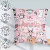 Custom Name Chef Girl Cooking Utensils on Pink Seamless Pattern Square Filled Cushion Throw Pillow Sofa Bed Home Decor Zip Washable UK Made