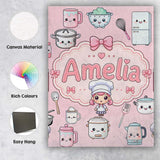 Personalised Name Kawaii Chef Girl Cooking Custom  Unique Gift Idea Elegant Feature Canvas Wall Art Print Decor Picture Ready to Hang