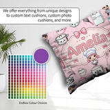 Custom Name Chef Girl Cooking Utensils on Pink Seamless Pattern Square Filled Cushion Throw Pillow Sofa Bed Home Decor Zip Washable UK Made