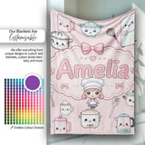Kawaii  Chef Girl Cooking Utensils on Pink Seamless Pattern  Personalised Custom Name Super Soft Fleece Blanket Bed Sofa Throw
