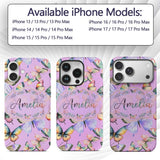 Pastel Watercolor Butterflies Lavender Background Custom Name Protective Phone Case Mobile Cover Durable Everyday Smartphone Shock Resistant
