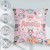 Custom Name Kawaii Chef Girl Cooking Utensils Soft Pink Seamless Square Filled Cushion Throw Pillow Sofa Bed Home Decor Zip Washable UK Made