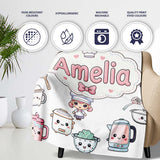 Cute Kawaii Chef Girl Cooking Utensils Grey Background Seamless  Personalised Custom Name Super Soft Fleece Blanket Bed Sofa Throw