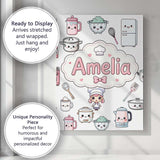 Personalised Name Cute Kawaii Chef Girl Custom  Modern Room Accent Elegant Feature Canvas Wall Art Print Decor Picture Ready to Hang