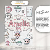 Cute Kawaii Chef Girl Cooking Utensils Grey Background Seamless  Personalised Custom Name Super Soft Fleece Blanket Bed Sofa Throw