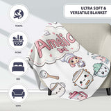 Cute Kawaii Chef Girl Cooking Utensils Grey Background Seamless  Personalised Custom Name Super Soft Fleece Blanket Bed Sofa Throw