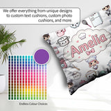 Custom Name Cute Kawaii Chef Girl Cooking Utensils Grey Seamless Square Filled Cushion Throw Pillow Sofa Bed Home Decor Zip Washable UK Made