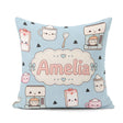 Custom Name Cute Kawaii Maker Milk Cups Blue Background Seamless Square Filled Cushion Throw Pillow Sofa Bed Home Decor Zip Washable UK Made