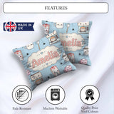 Custom Name Cute Kawaii Maker Milk Cups Blue Background Seamless Square Filled Cushion Throw Pillow Sofa Bed Home Decor Zip Washable UK Made