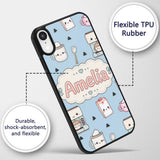 Cute Kawaii Coffee Maker Milk Carton Cups Blue Custom Name Protective Phone Case Mobile Cover Durable Everyday Smartphone Shock Resistant