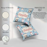 Custom Name Cute Kawaii Maker Milk Cups Blue Background Seamless Square Filled Cushion Throw Pillow Sofa Bed Home Decor Zip Washable UK Made