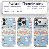 Cute Kawaii Coffee Maker Milk Carton Cups Blue Custom Name Protective Phone Case Mobile Cover Durable Everyday Smartphone Shock Resistant