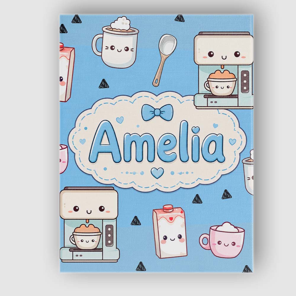 Personalised Name Cute Kawaii Coffee Maker Custom  Unique Gift Idea Elegant Feature Canvas Wall Art Print Decor Picture Ready to Hang