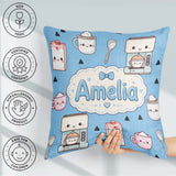 Custom Name Kawaii Maker Milk Carton Cups Sky Blue Background Square Filled Cushion Throw Pillow Sofa Bed Home Decor Zip Washable UK Made