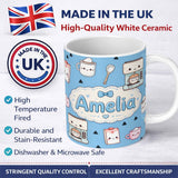 Personalized Custom Name Cute Kawaii Coffee Maker Milk Carton Cups Sky Blue Background 11oz Ceramic Coffee Tea Mug White Large Handle