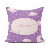 Custom Name Purple Night Sky Moon Hanging Stars Seamless Pattern Square Filled Cushion Throw Pillow Sofa Bed Home Decor Zip Washable UK Made