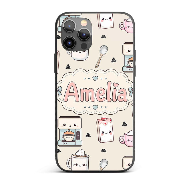 Cute Kawaii Coffee Maker Milk Carton Cups Cream Custom Name Protective Phone Case Mobile Cover Durable Everyday Smartphone Shock Resistant