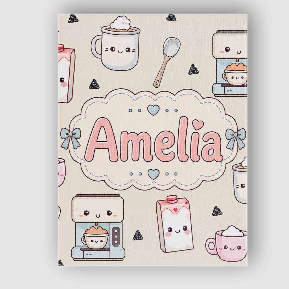 Personalised Name Cute Kawaii Coffee Maker Custom  Unique Gift Idea Elegant Feature Canvas Wall Art Print Decor Picture Ready to Hang