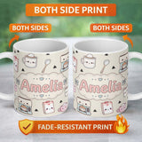 Personalized Custom Name Cute Kawaii Coffee Maker Milk Carton Cups Cream Background Seamless 11oz Ceramic Coffee Tea Mug White Large Handle