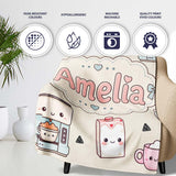 Cute Kawaii Coffee Maker Milk Carton Cups Cream Background Seamless  Personalised Custom Name Super Soft Fleece Blanket Bed Sofa Throw