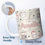 Personalized Custom Name Cute Kawaii Coffee Maker Milk Carton Cups Cream Background Seamless 11oz Ceramic Coffee Tea Mug White Large Handle