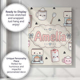 Personalised Name Cute Kawaii Coffee Maker Custom  Unique Gift Idea Elegant Feature Canvas Wall Art Print Decor Picture Ready to Hang