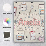 Personalised Name Cute Kawaii Coffee Maker Custom  Unique Gift Idea Elegant Feature Canvas Wall Art Print Decor Picture Ready to Hang