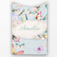 Pastel Watercolor Butterflies Pale Blue Background Seamless Pattern  Personalised Custom Name Super Soft Fleece Blanket Bed Sofa Throw