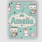 Personalised Name Kawaii Coffee Maker Milk Custom  Unique Gift Idea Elegant Feature Canvas Wall Art Print Decor Picture Ready to Hang