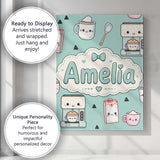 Personalised Name Kawaii Coffee Maker Milk Custom  Unique Gift Idea Elegant Feature Canvas Wall Art Print Decor Picture Ready to Hang