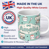 Personalized Custom Name Kawaii Coffee Maker Milk Carton Cups Mint Green Seamless Pattern 11oz Ceramic Coffee Tea Mug White Large Handle