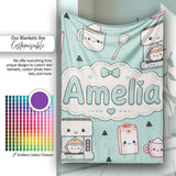 Kawaii Coffee Maker Milk Carton Cups Mint Green Seamless Pattern  Personalised Custom Name Super Soft Fleece Blanket Bed Sofa Throw