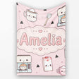 Cute Kawaii Coffee Maker Milk Carton Cups Soft Pink Background  Personalised Custom Name Super Soft Fleece Blanket Bed Sofa Throw