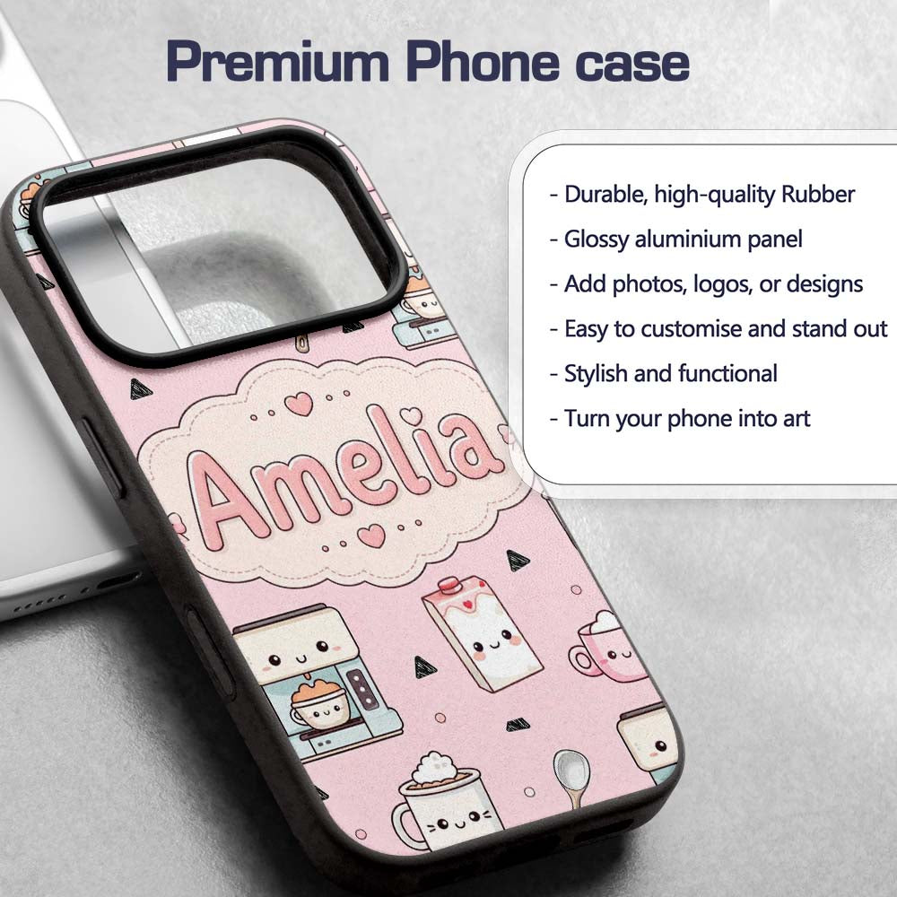Cute Kawaii Coffee Maker Milk Carton Cups Soft Custom Name Protective Phone Case Mobile Cover Durable Everyday Smartphone Shock Resistant