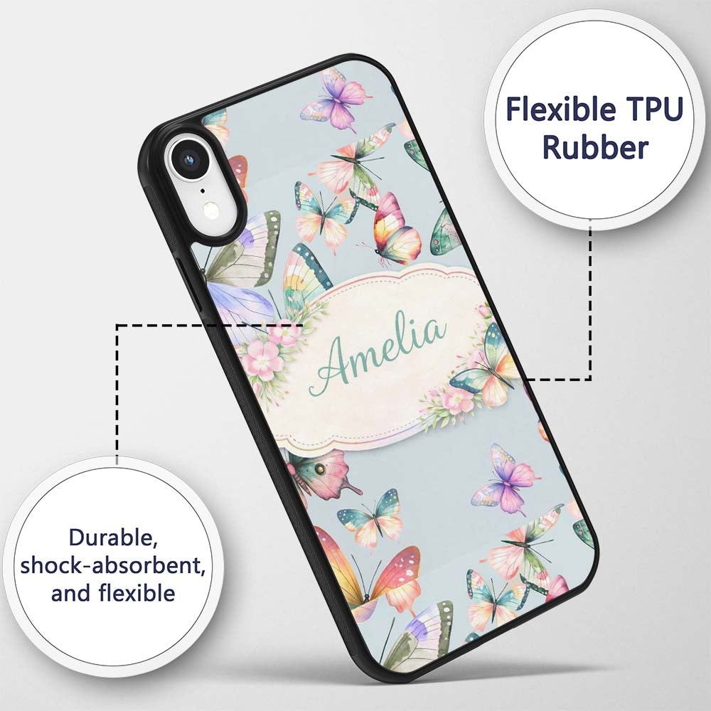 Pastel Watercolor Butterflies Pale Printed Design Custom Name Protective Phone Case Mobile Cover Durable Everyday Smartphone Shock Resistant